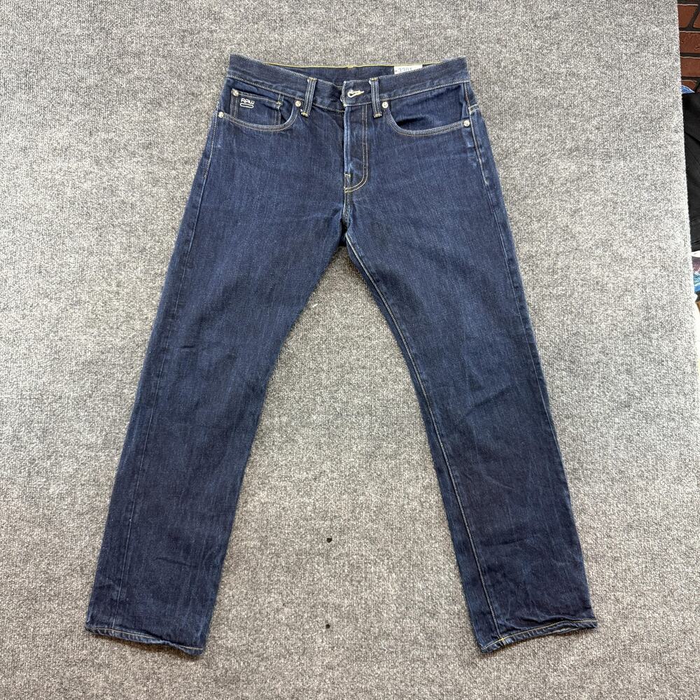 G-Star Raw 3301 Straight Jeans Mens 32x28 Blue Raw Denim Button Fly Pants